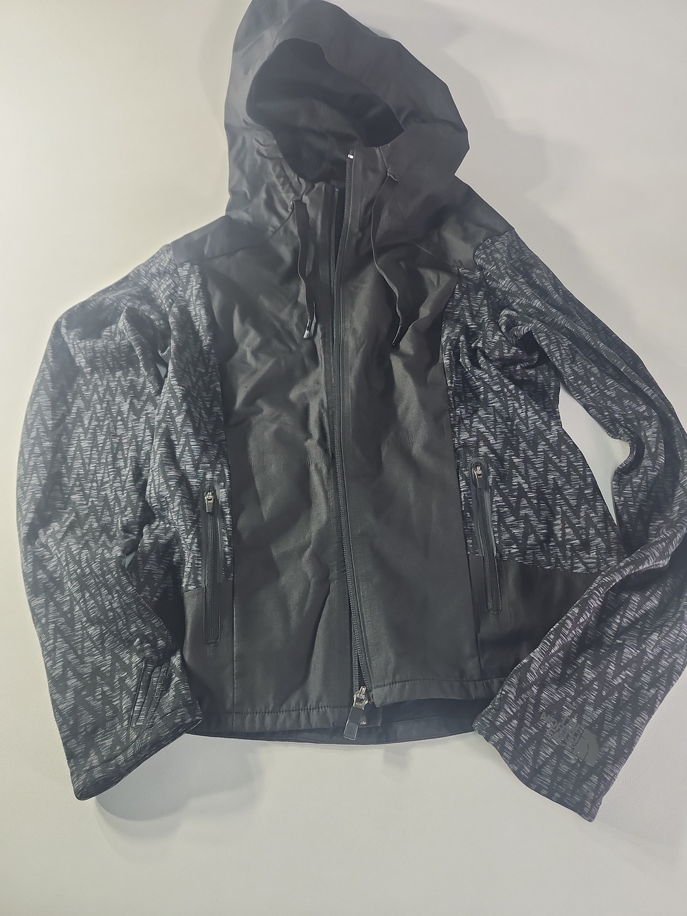 The North Face Black Hooded Utility Softshell with Patterned Sleeves